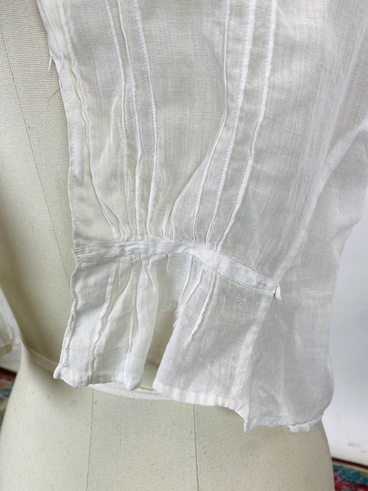 Antique Edwardian white cotton blouse with crochet lace and embroidery as is