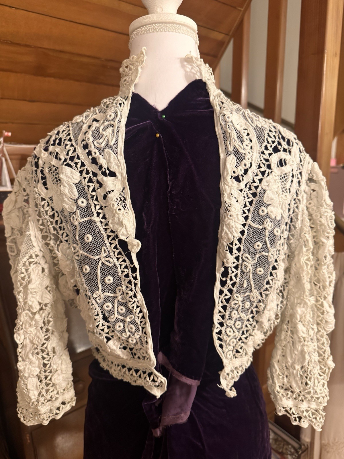 Antique Edwardian Irish Crochet Lace Jacket c 1905 Handmade White Blouse Top VGC