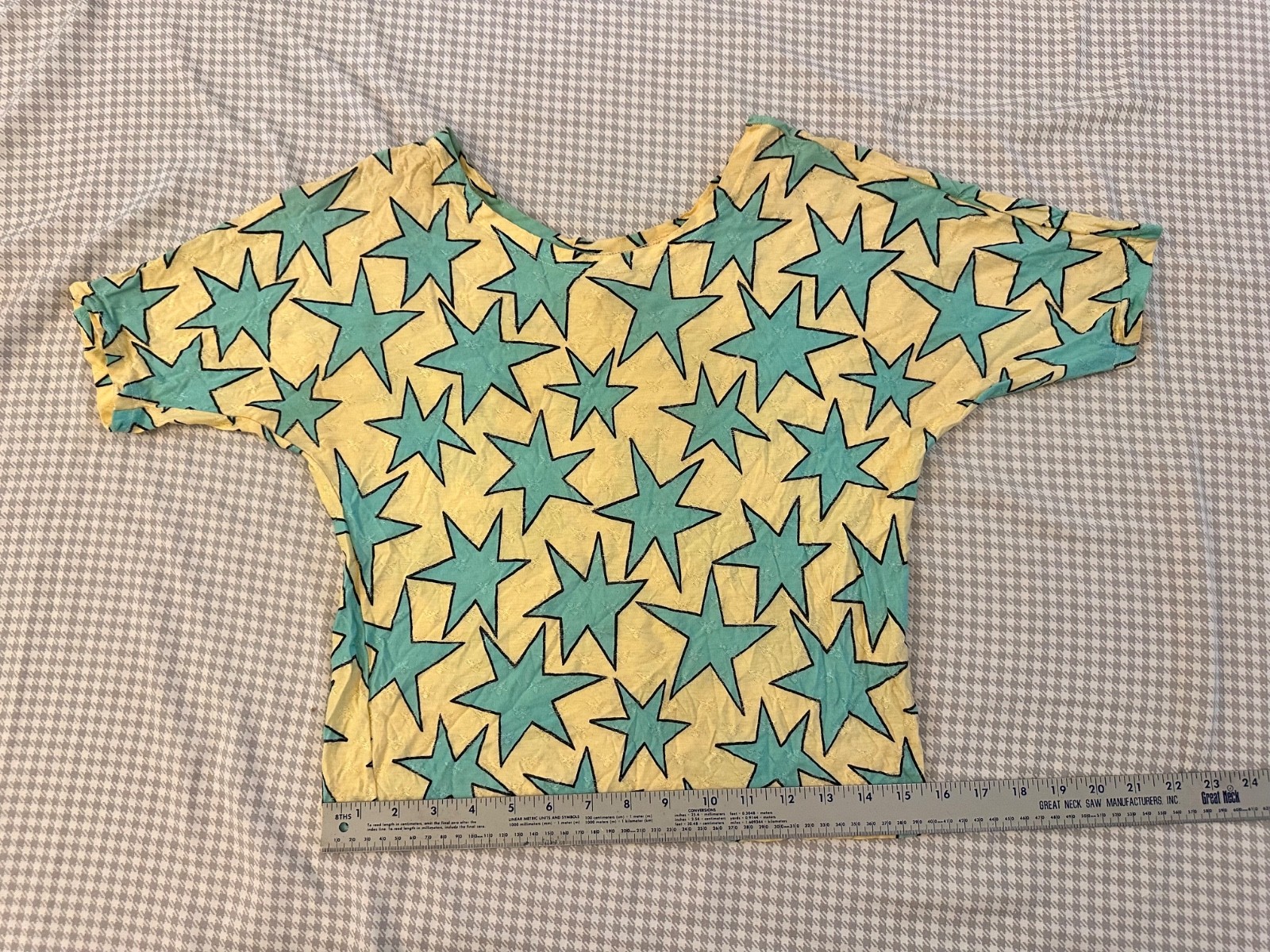 VTG 80s/90s Esprit Teal Starburst Pattern Scoop Neck Shirt Womens Size S