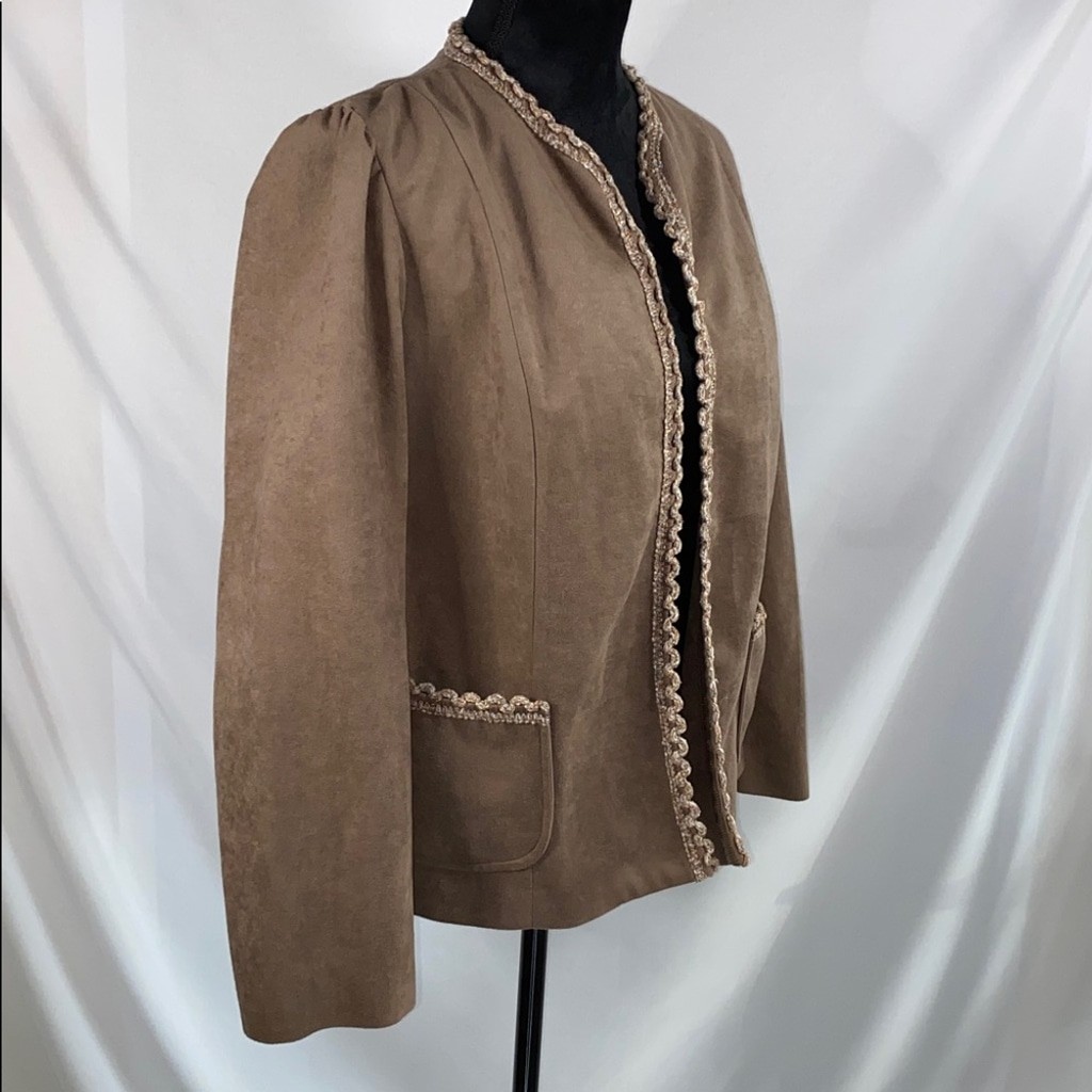 Vintage Marty Gutmacher Brown Velour Open Front Jacket Lightweight Casual XL