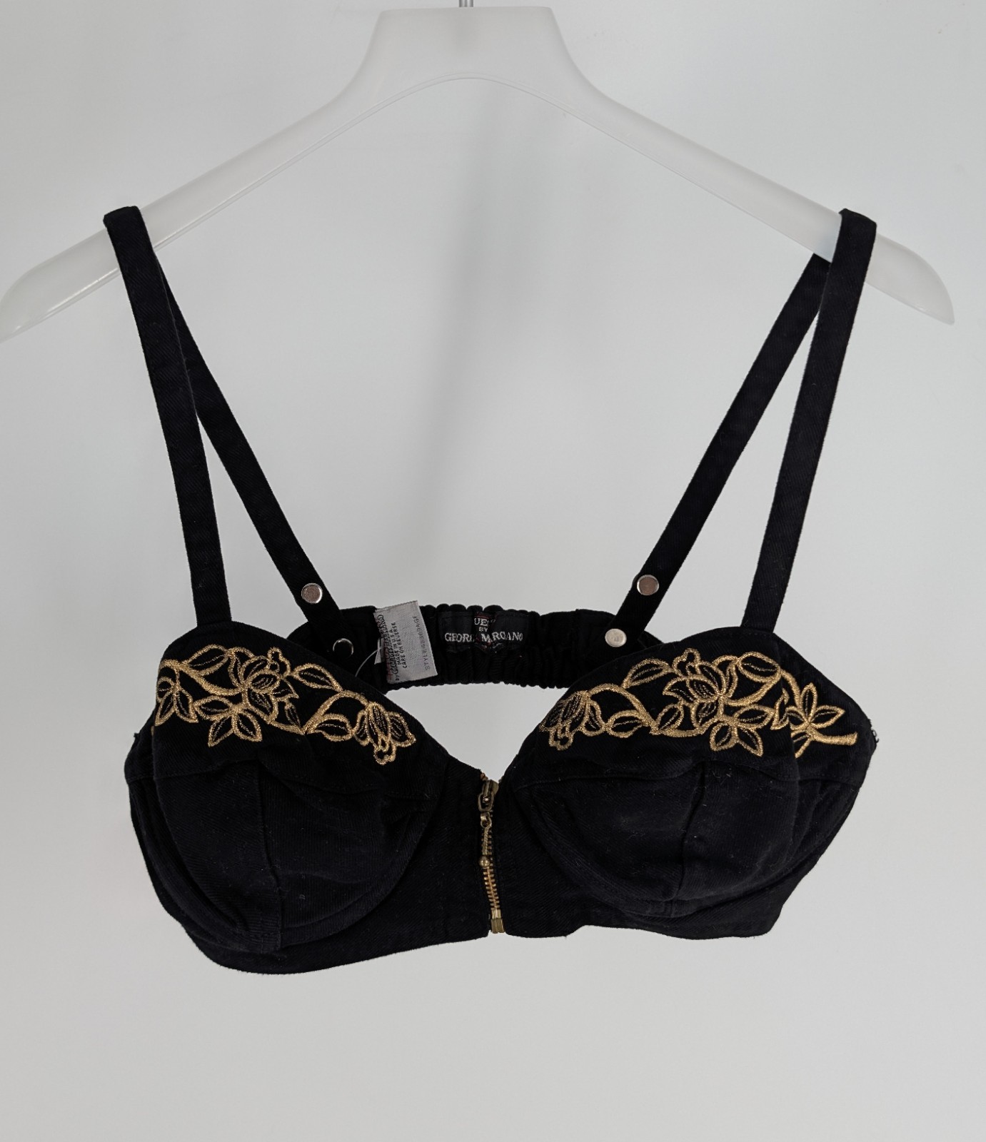 Vintage 80s Guess Georges Marciano Black Denim Embroidered Bustier Top NWT M USA