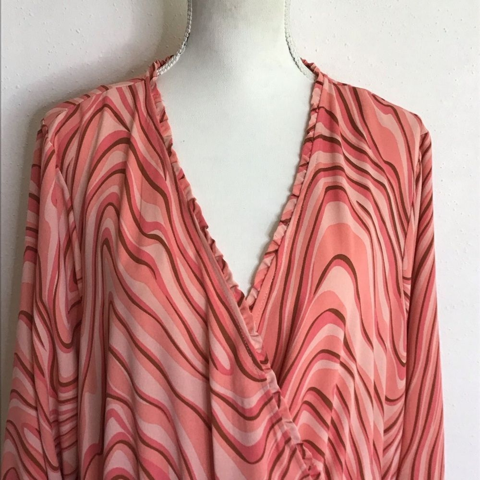 Black Tape Women Pink Multicolored V-Neck Bishop Sleeve Ruffle Event Sundress 3X