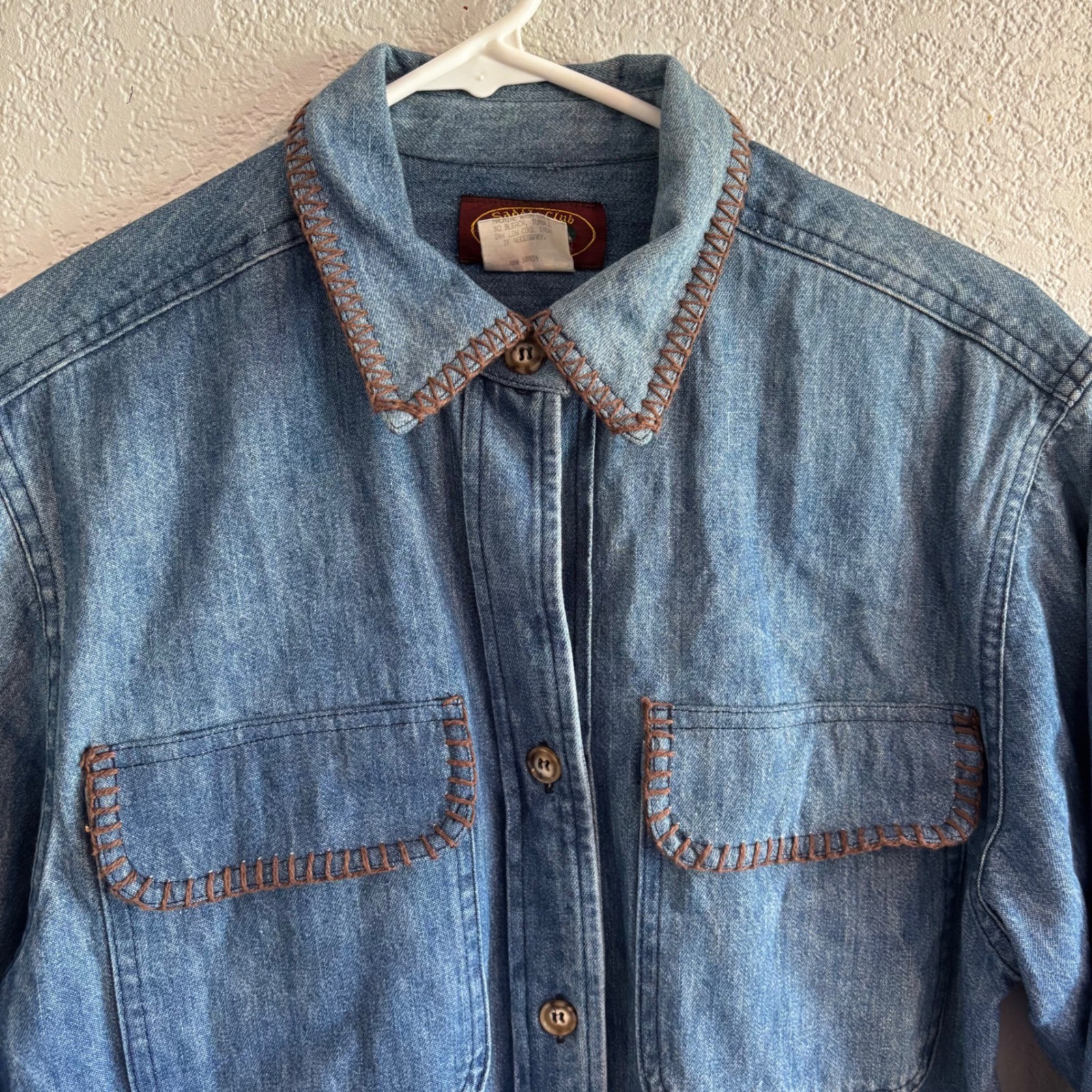 Vtg Saddle Club Denim Maxi Shirt Dress Sz 6 Blue Whipstitch Western Country Boho
