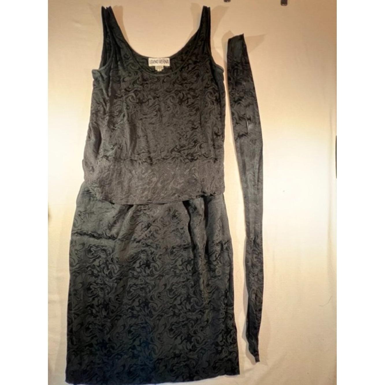 Vintage Levino Verna 3-Piece Matching Set Top,Skirt & Sash Black 100% Silk Size8