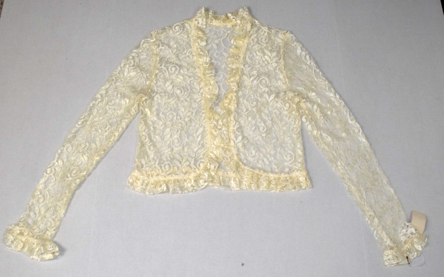 Vintage Lace Top Montgomery Ward Size S 60s Cardigan Style Ivory Lace Ruffle NWT