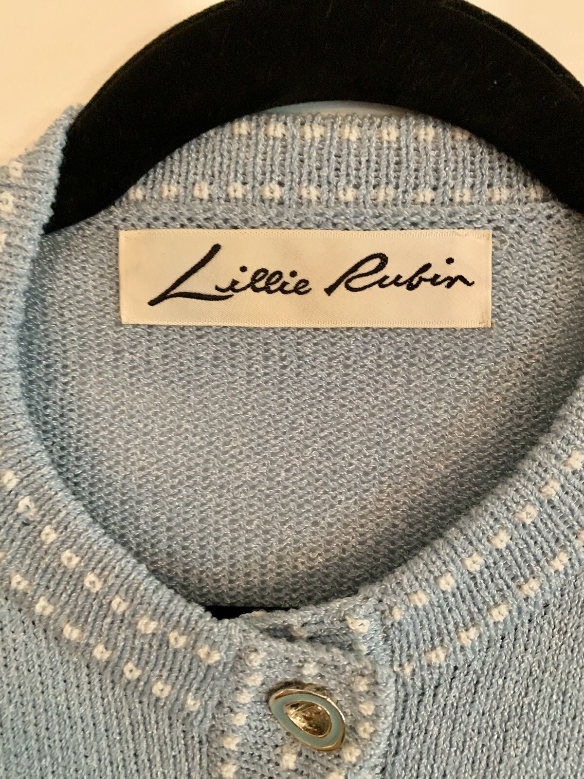 Vintage Blue Cardigan Lillie Rubin Medium Knit Sweater Blazer Jacket Classic