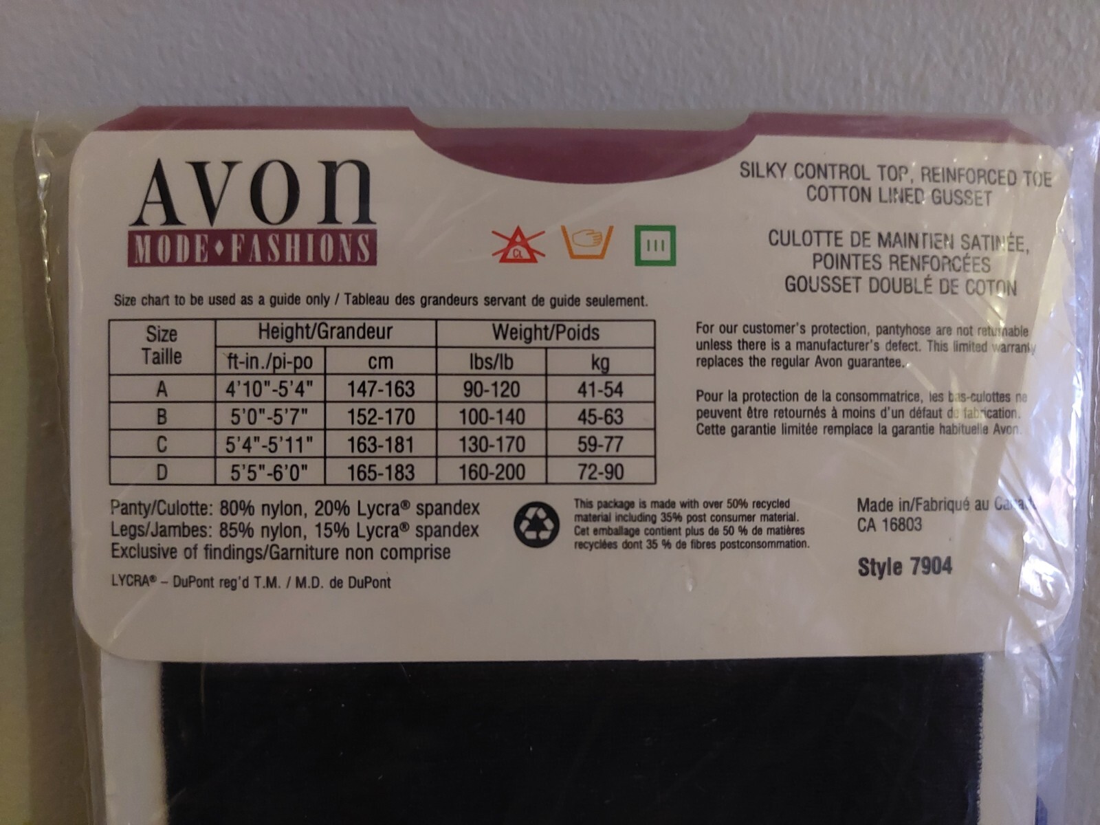 Vintage Pantyhose Avon Fashion Color Black Size C BDR1