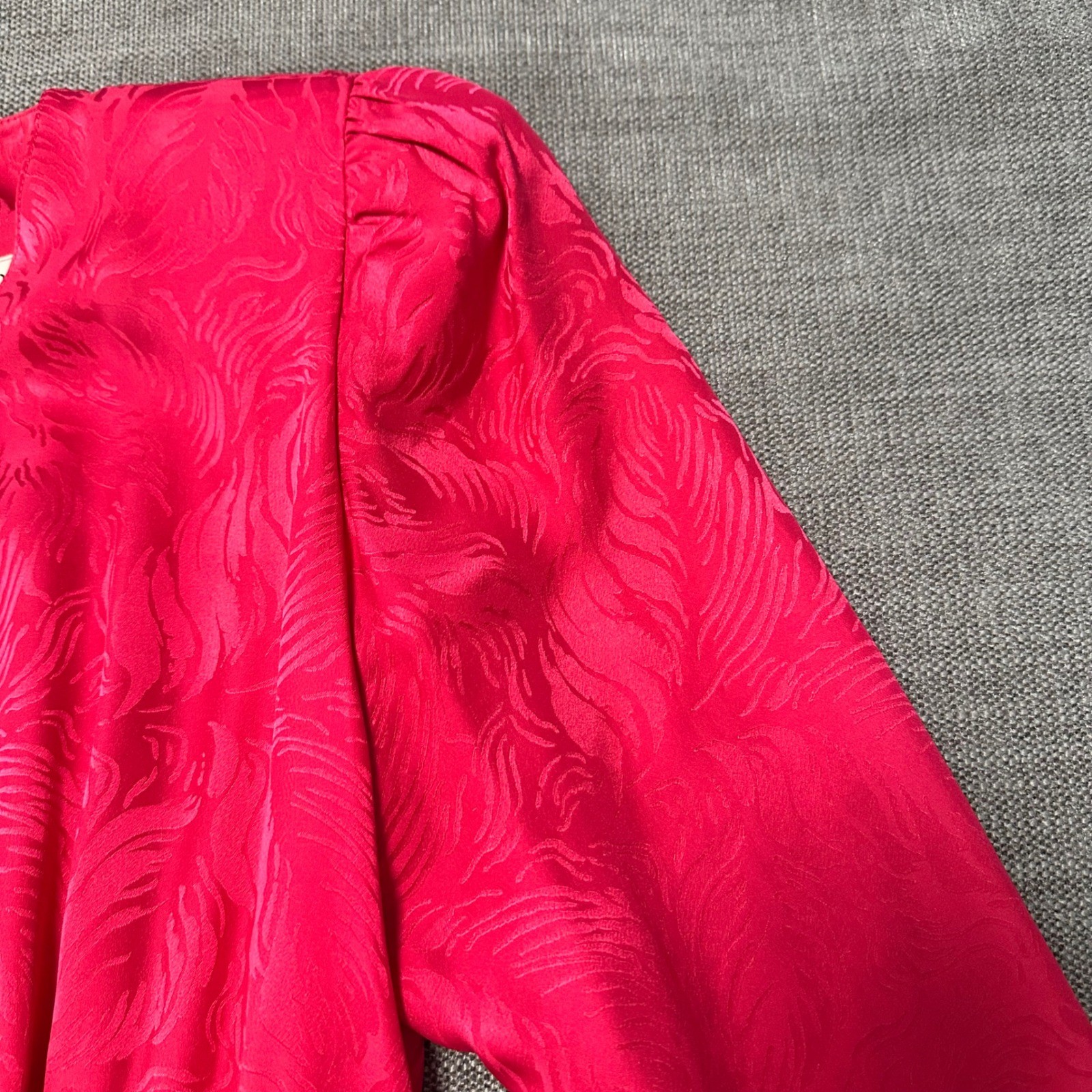 Nora Noh Silk Jacquard Midi Dress Womens 4P Fuchsia Pink Vintage Ruffle 80s