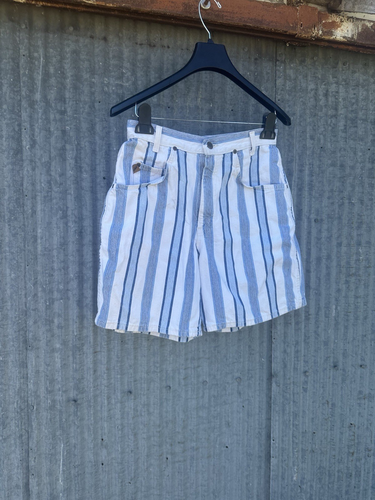 Vintage 90s Striped High Waisted Denim Shorts Chic Brand Size 8