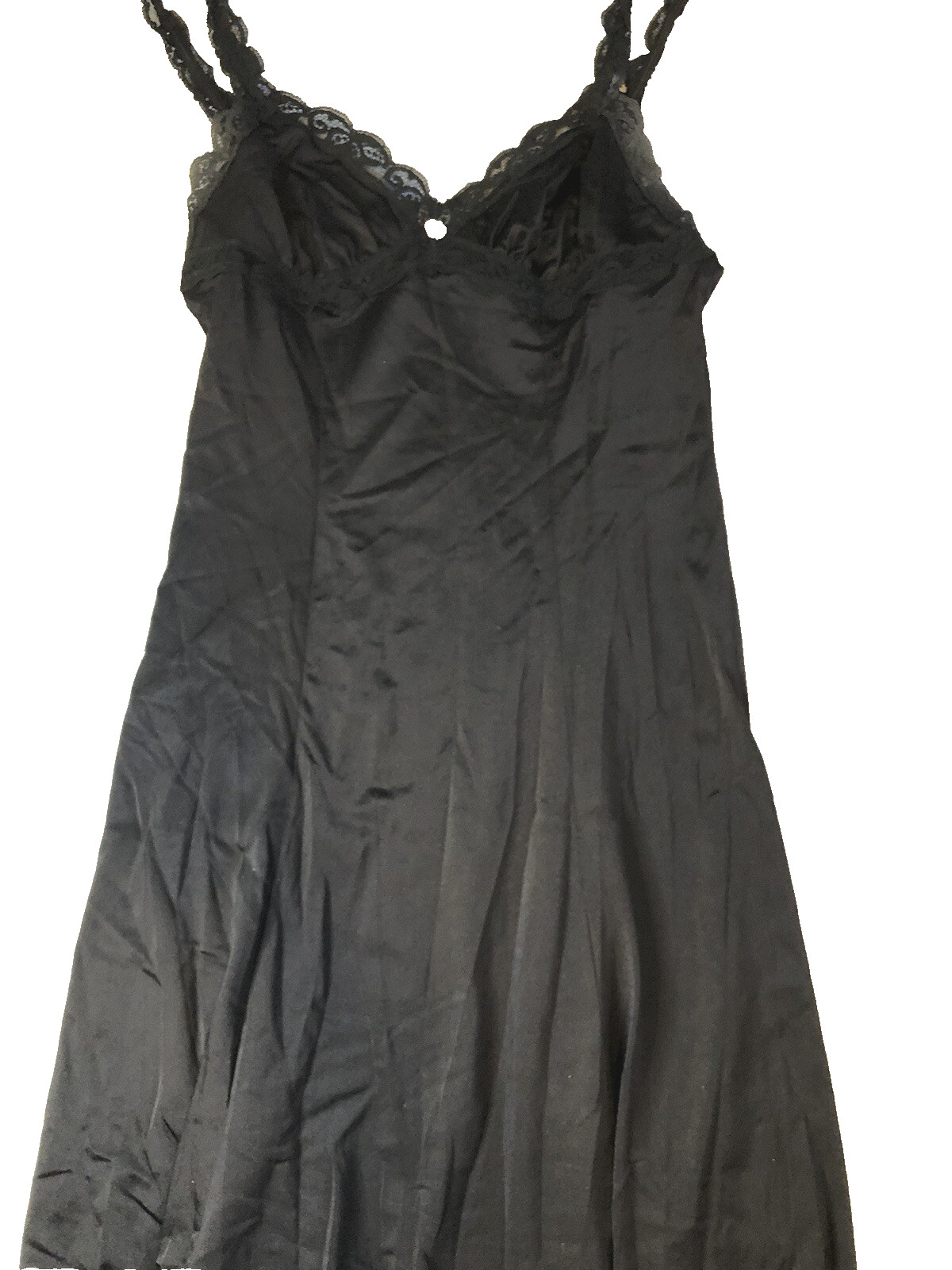 Olga 1349F Black Size 34 (29″) Full Slip Nightgown Lace Trim Bust Nylon Vintage