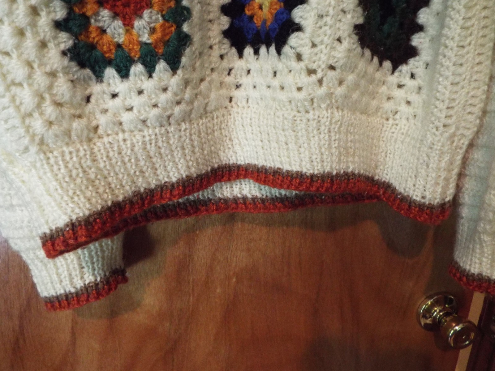 1970s VTG Women’s Handmade Crocheted Granny Square Sweater Boho Hippie Thane