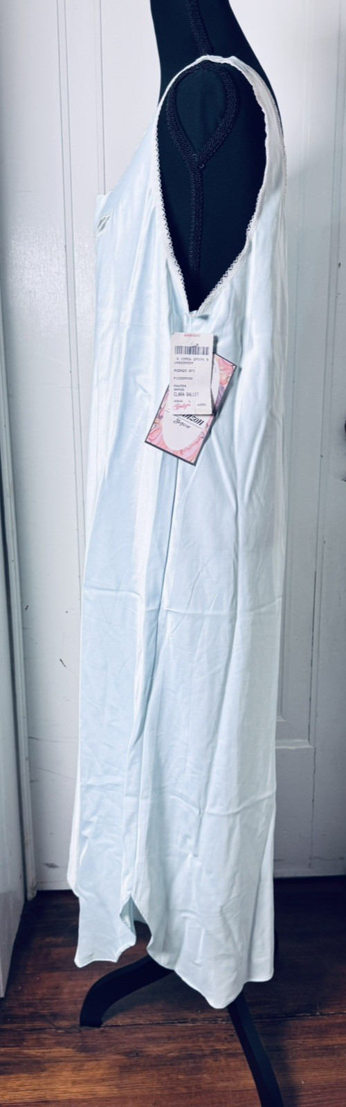 Vintage Barbizon Aqua Robe & Nightgown Set NWT Large Satin Lace Trim 80s Boudoir