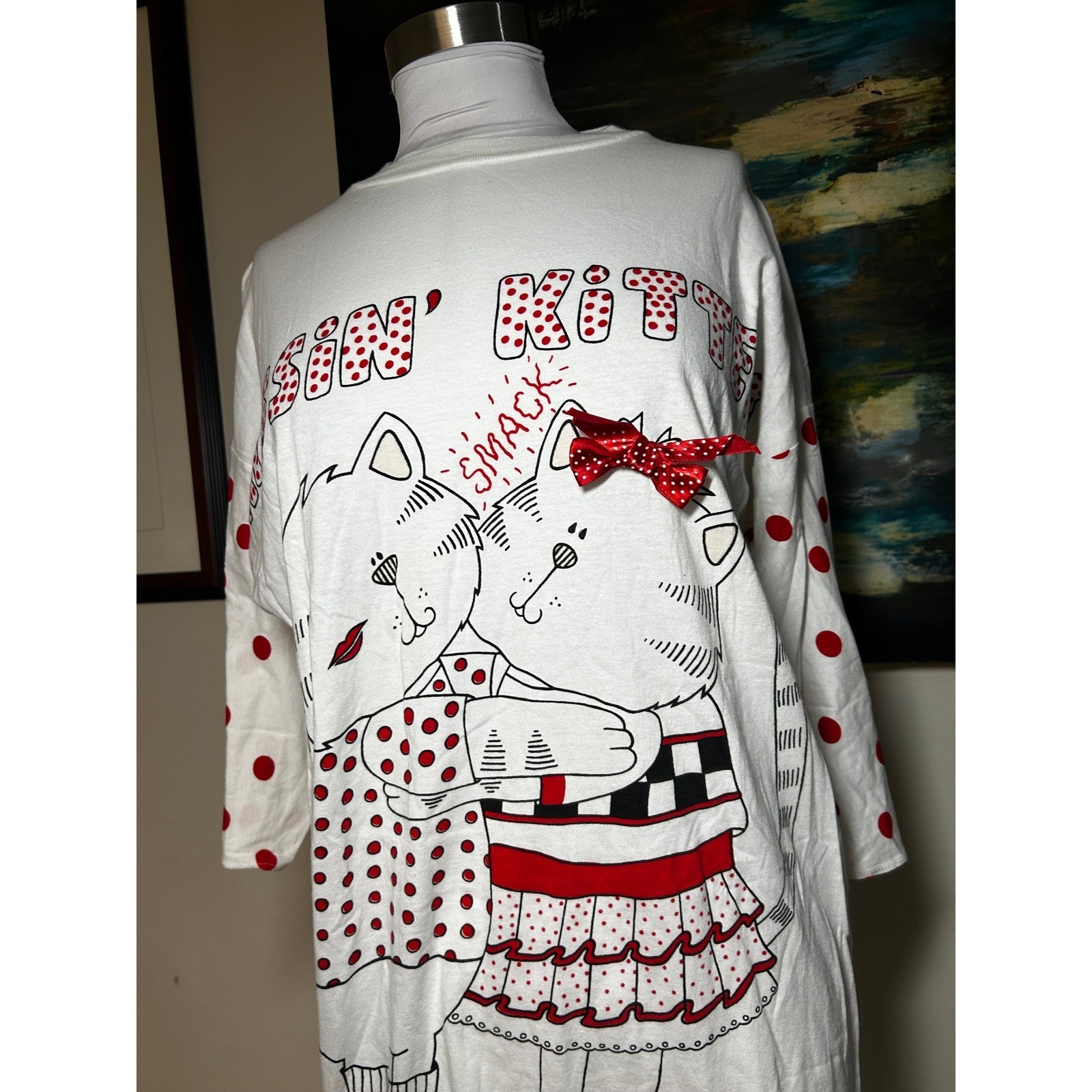 Vintage Jennifer Dale Nightgown One Size White Kissin Kittens PJS Oversized