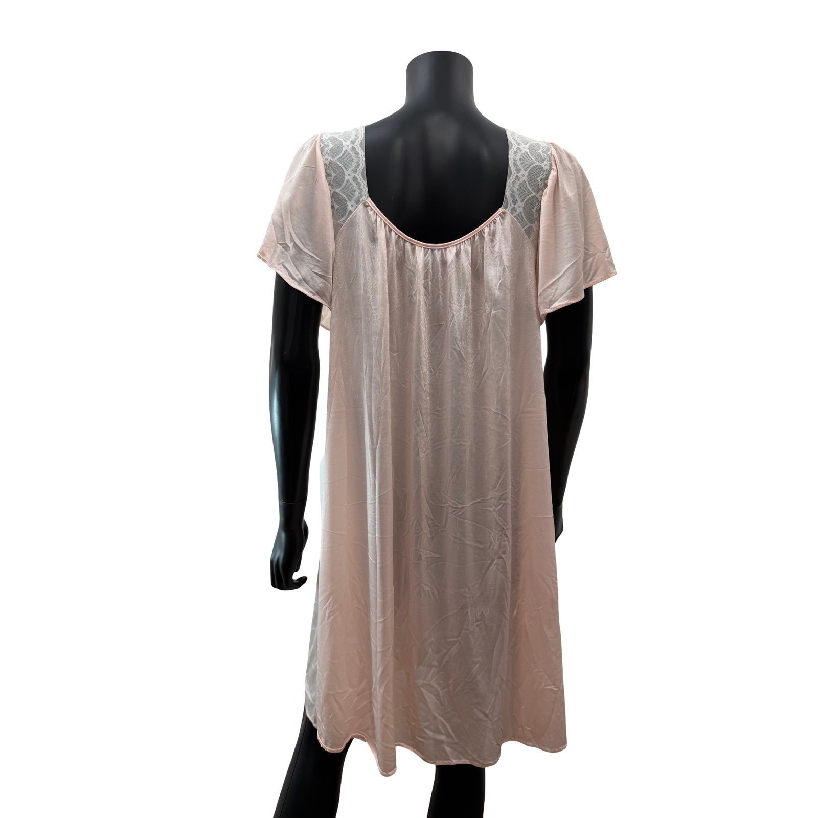Vintage Finesse Pink Satin Nightgown Lace Trim Babydoll Sleep Dress USA