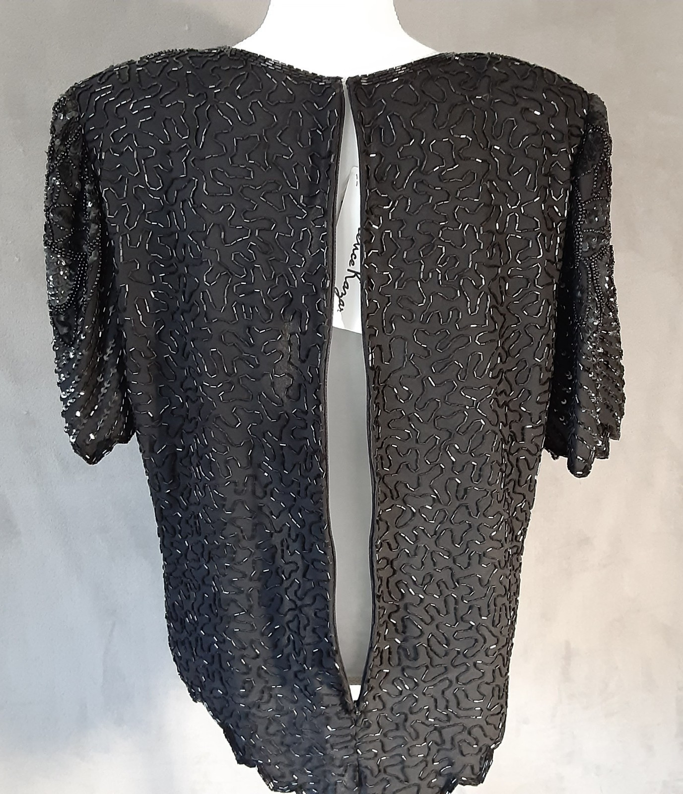 Laurence Kazar Black Beaded Formal V’ed Hem Top 1X (RUNS Small) New Vintage