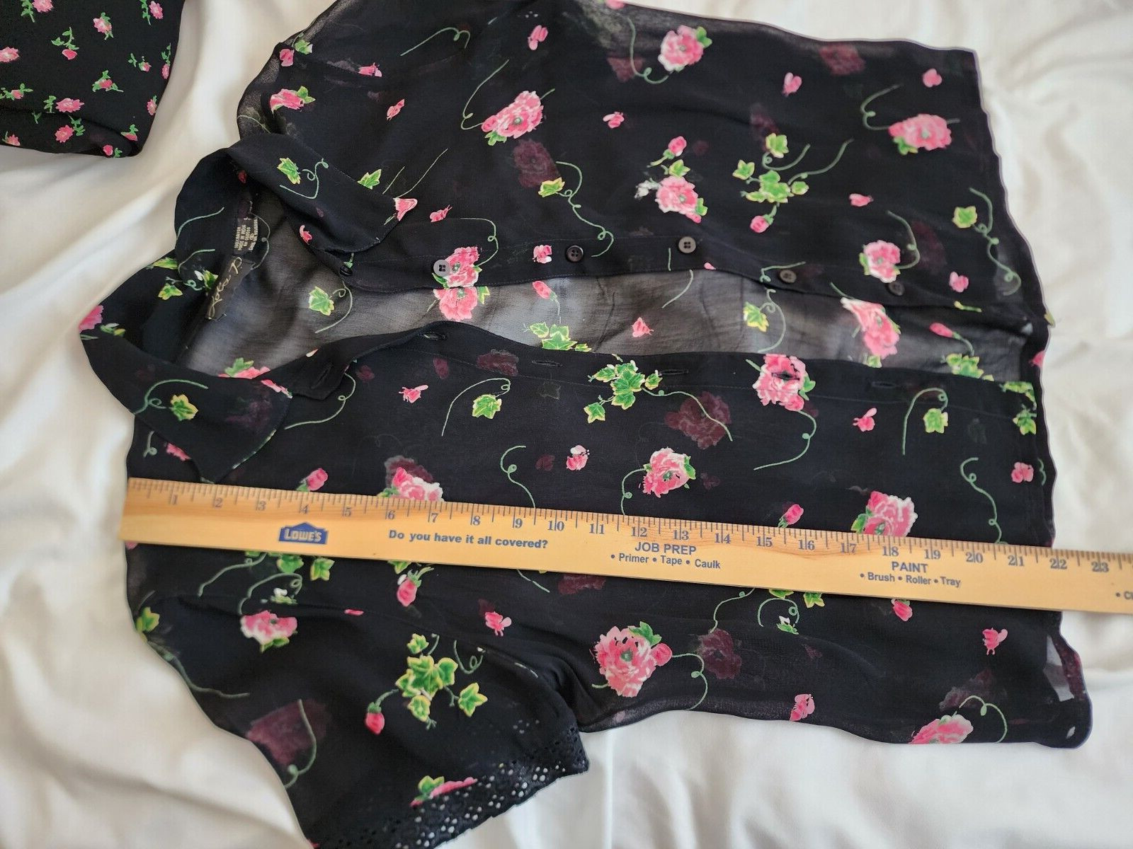 Vintage Lola P. Maxi Dress Black Multicolor Floral Textured Gauze- Size S