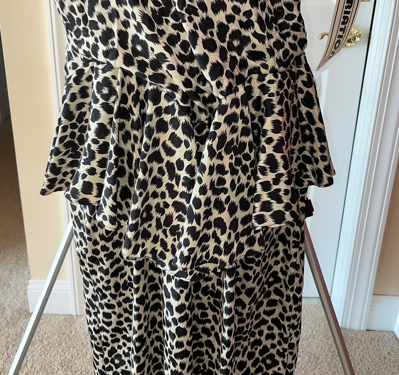 Vintage Tags 1980s Leopard Print Peplum Cap Slv Dress Open Back Sz 16 Curr 10-12