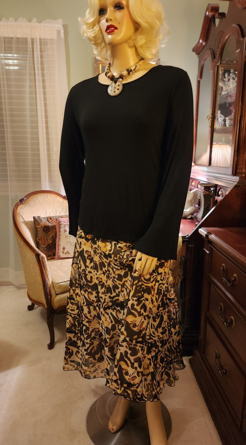 Ruby Rd Lined Maxi Skirt Sz 18 & Liz Claiborne Black Tunic Top XL 2pc Outfit