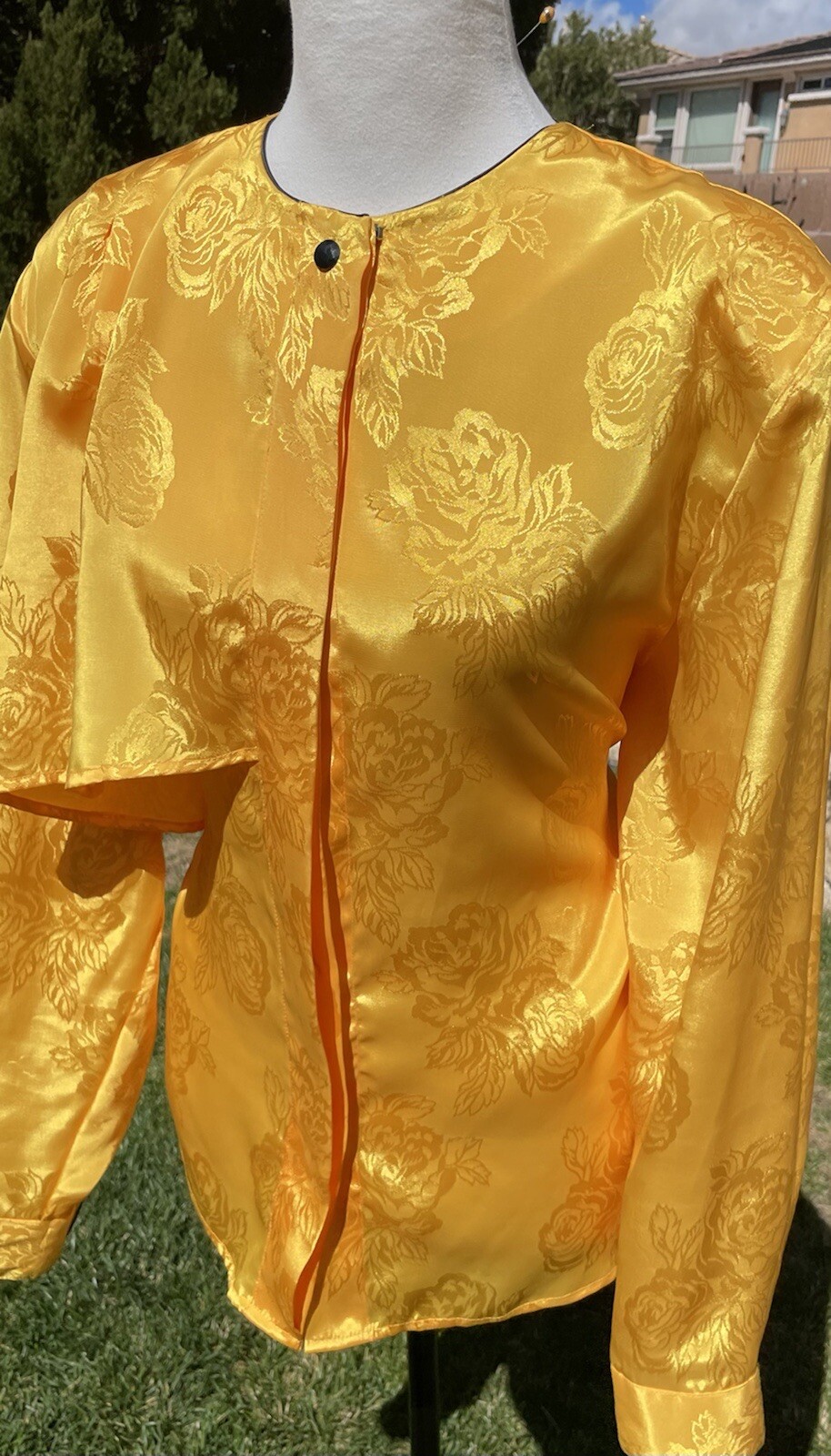 Blouse Yellow Size:16 „Mikado” Elegant Asian Inspired Vintage Golden Yellow