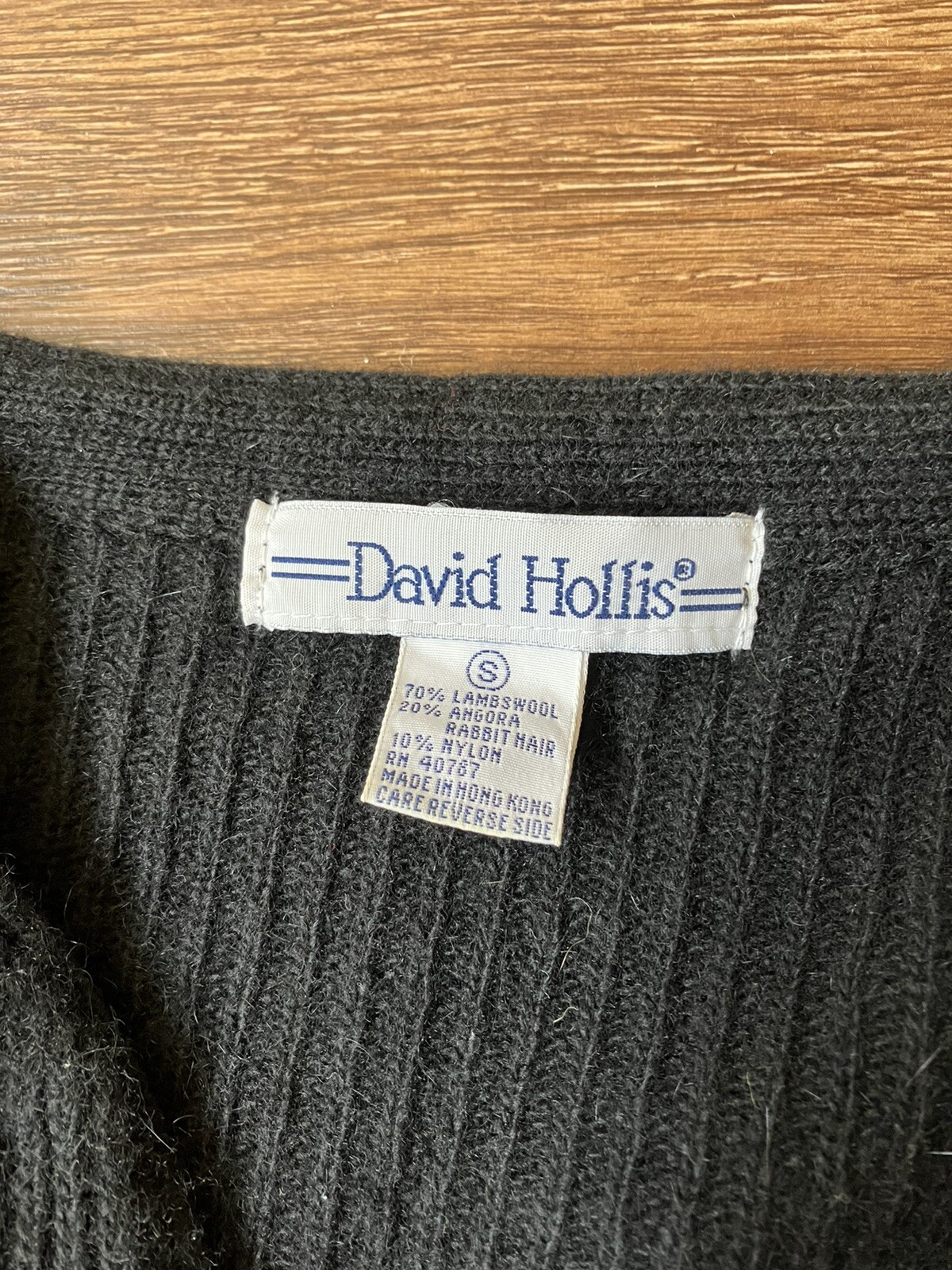 Vintage ’80s David Hollis Black Angora Blend Cable Rib Knit Cardigan Sweater S/M