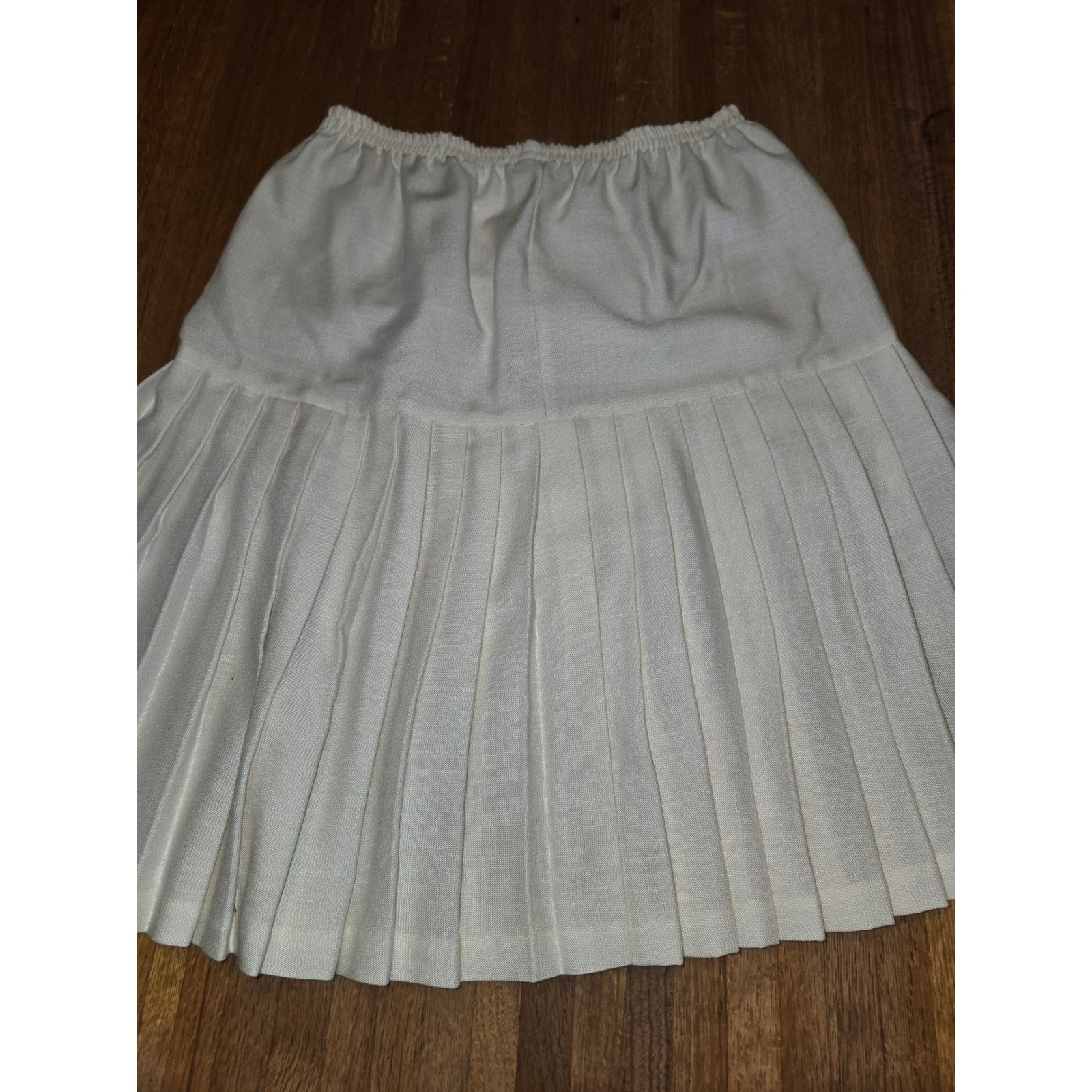 Vintage Women 13/14 Cream White Drop Waist Pleated Elastic Waist USA Midi Skirt