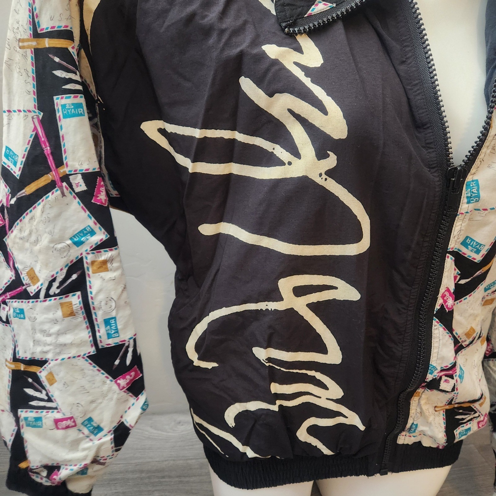 Vintage William Serbin Jacket Size M Abstract Art Zip Up Made in USA Bomber Mail
