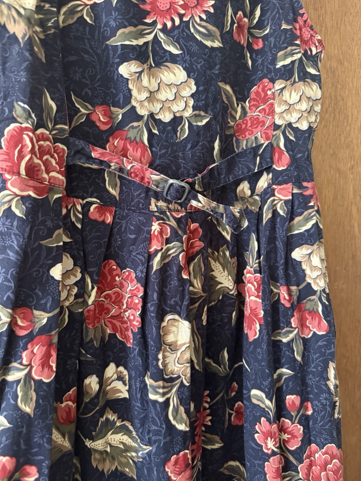1980s Cottagecore Bushwacker Floral Cotton Dress In Navy Size 6 Made In USA VTG