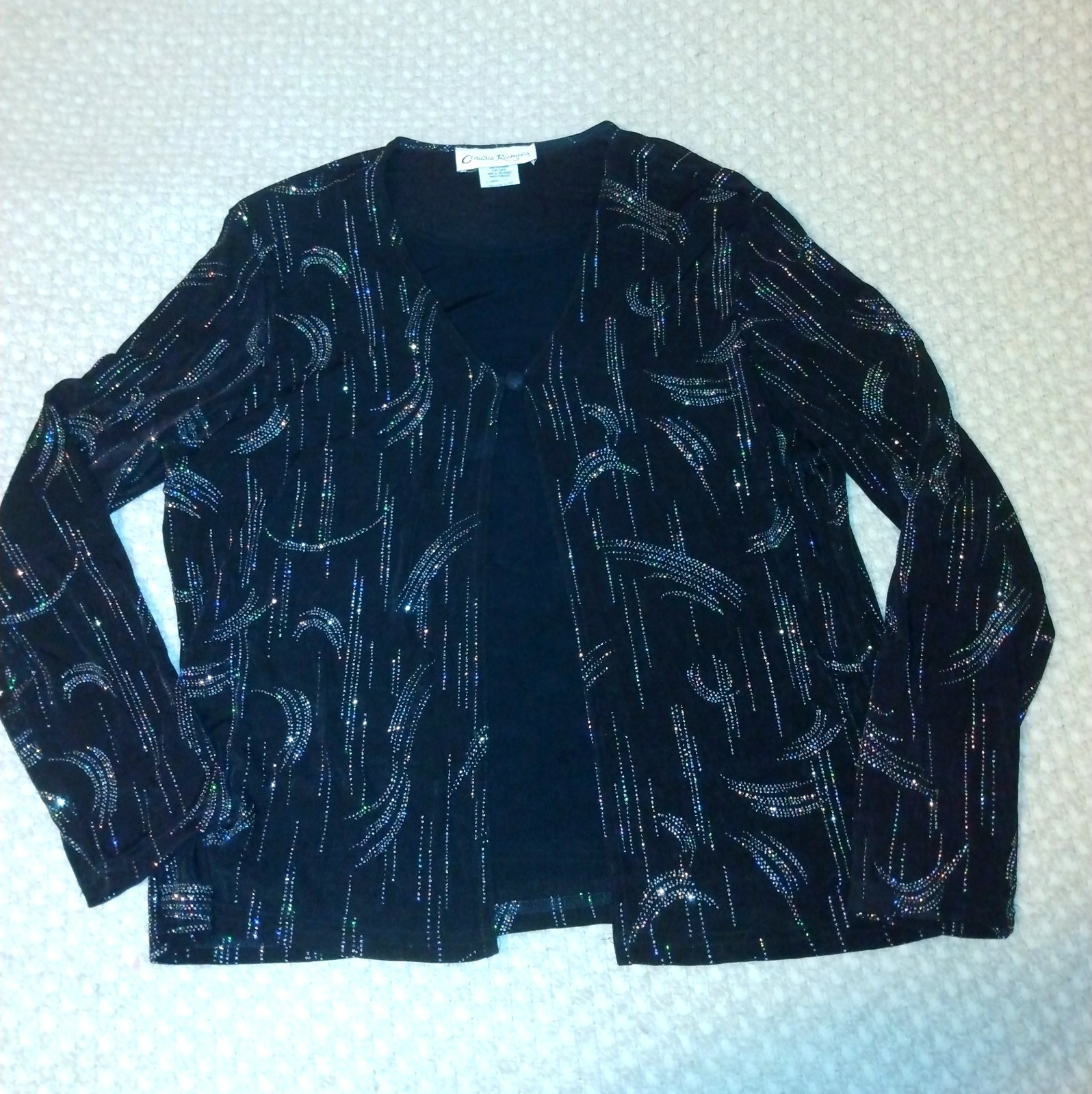 Vintage Claudia Richard Black Top Plus XL Whimsygoth Quiet Luxury Retro Glam Y2K