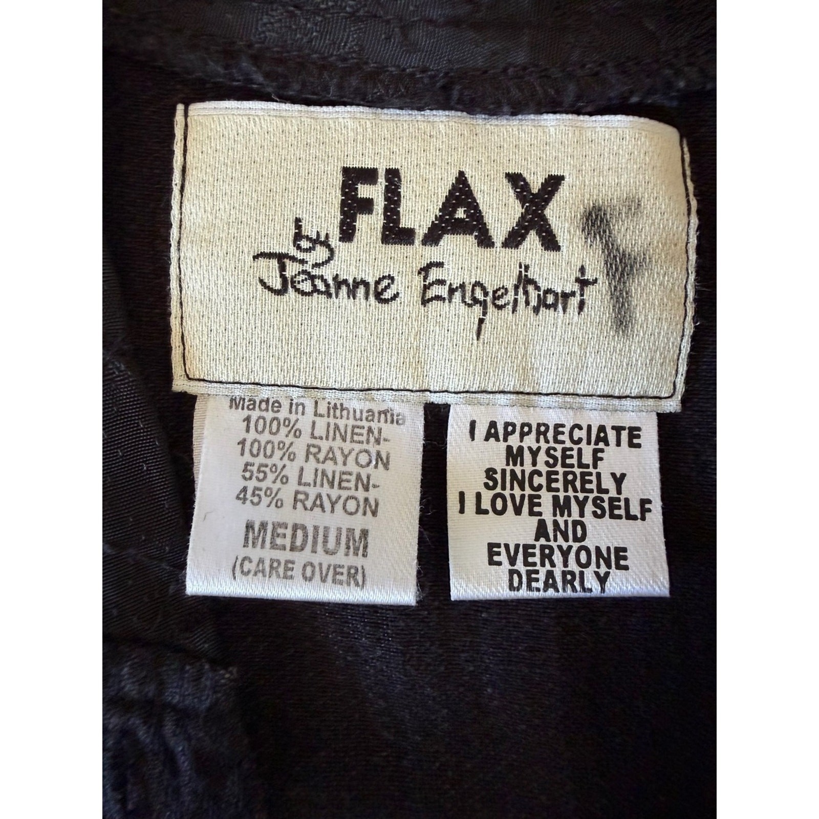 Vintage FLAX by Jeanne Engelhart Black Linen Button-Down Maxi Dress size M
