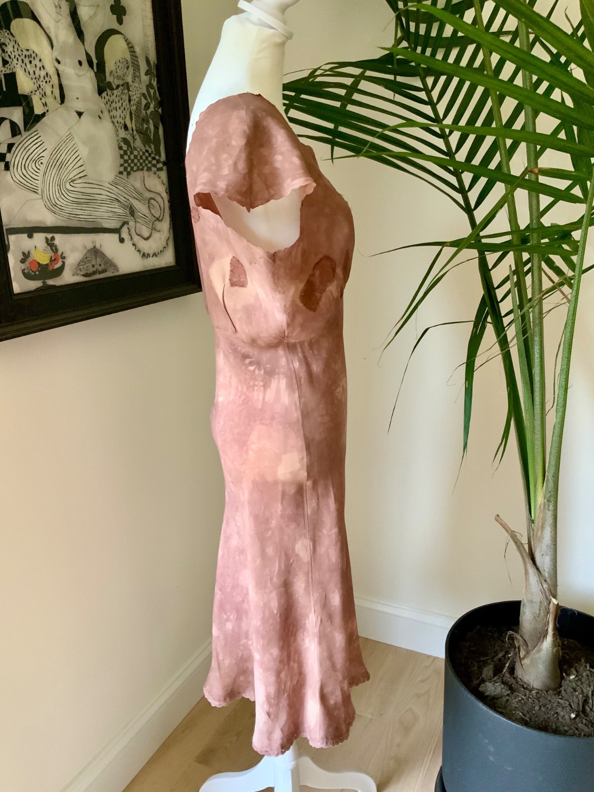 1930s Hand Dyed Silk Dress | Artistically Restored Vintage Lace Appliqué Dress