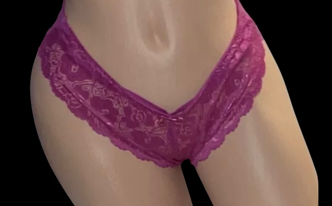 SENSUAL Pink Shiny Lace Front Sheer Mesh Back Bikini Panties Womens M NWOT