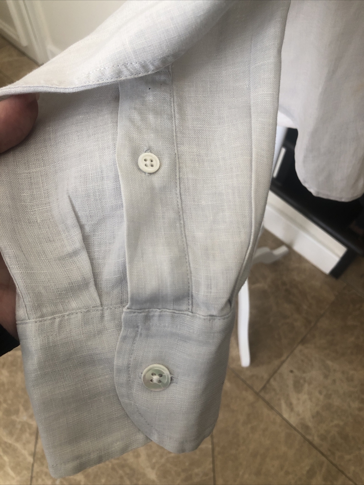 Ralph Lauren Blue Label 80s dove grey linen man tailored blouse monogram 12