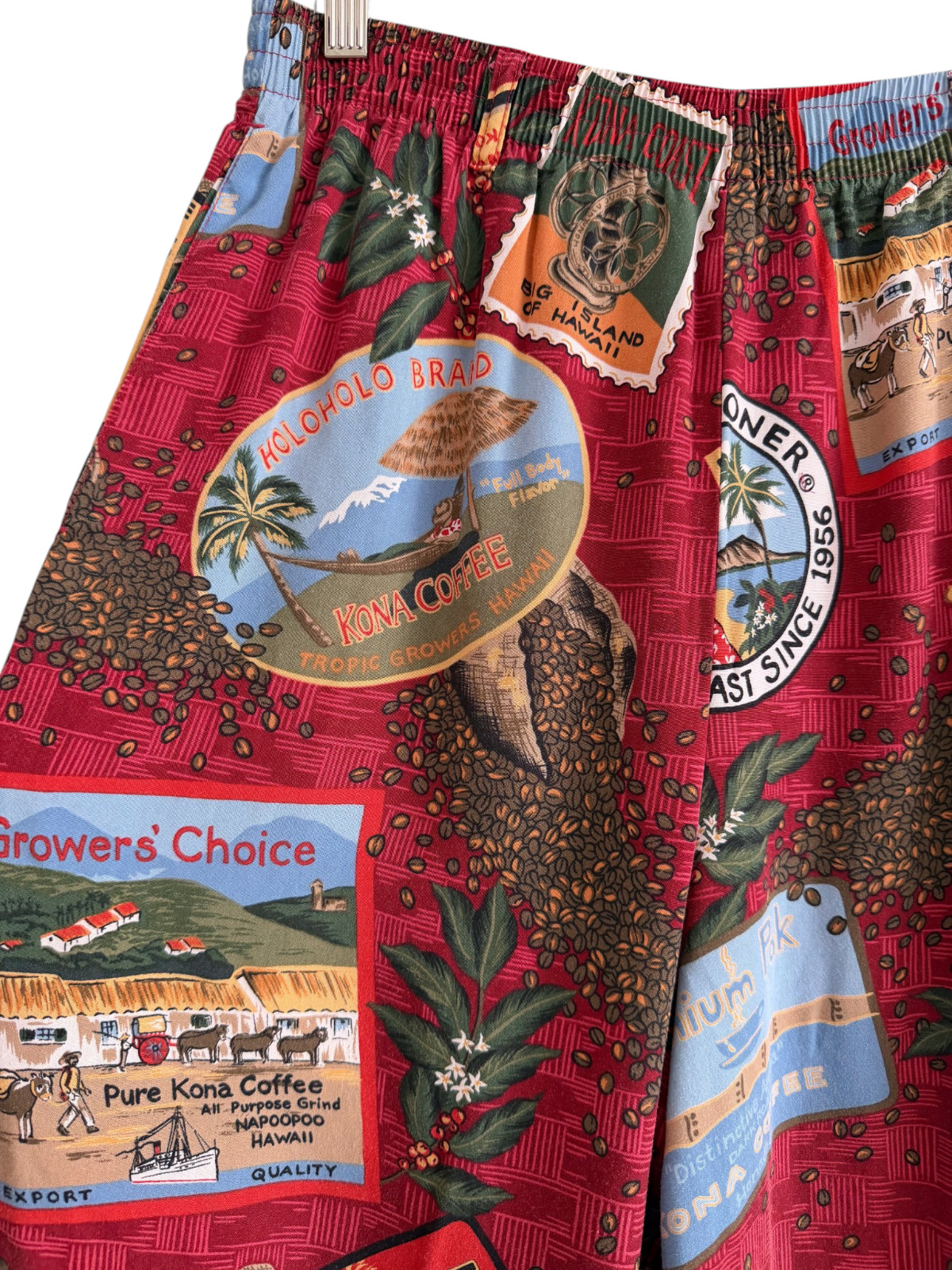 Reyn Spooner Vintage 90s Pants Kona Coffee Hawaiian Print Elastic Waist M