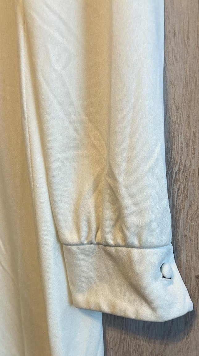 70s The Kollection Womens Shirt Dress Ivory Navy Trim Belt Loops *READ* – AS IS