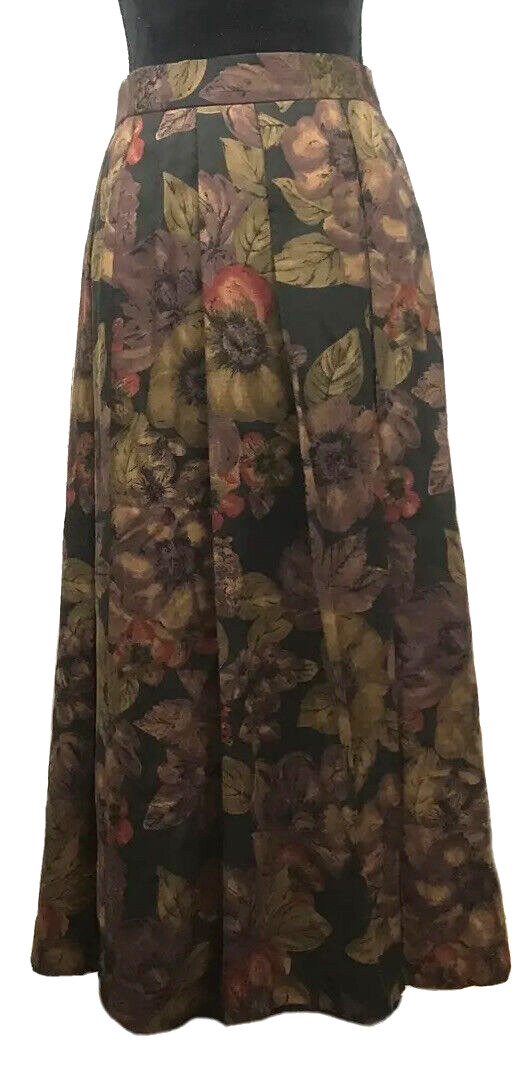 Vtg Geiger Wool Maxi Full Length Pleated Skirt Floral Wool Sz 40 Austria 10 US