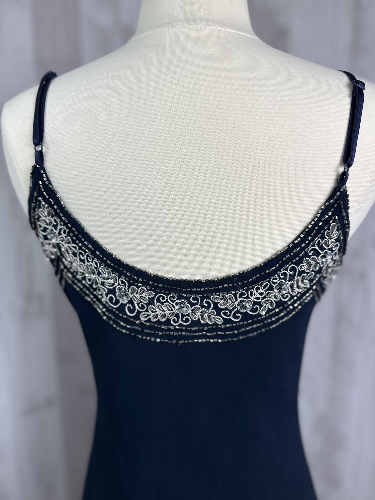 Vintage 90s J Kara Beaded Slip Dress Bias Cut Chiffon Overlay Flapper Dance Y2K