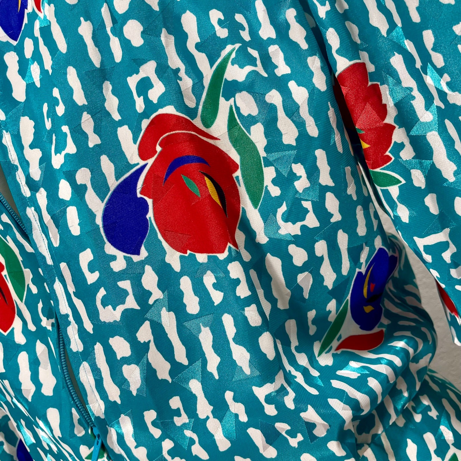 Vintage 80s David Warren Vibrant Blouson Dress Floral Short Sleeve Collared Sz 8