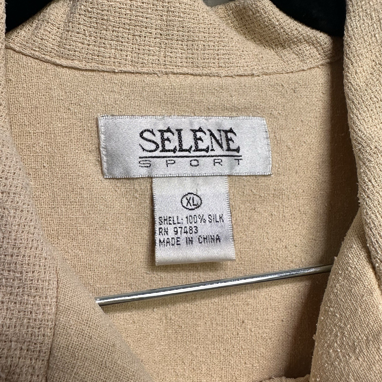 Vintage 90s Selene Sport 100% Raw Silk 2-Piece Pant Set Beige Minimalist Large