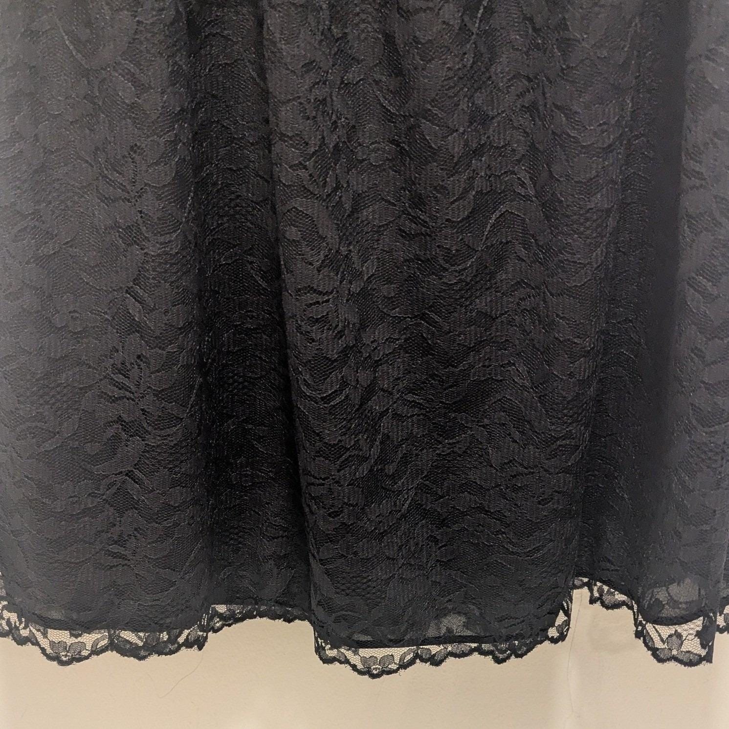 Vtg Maxi Skirt Black Lace Floral Elastic Waist Sz L Whimsigoth Dark Romantic