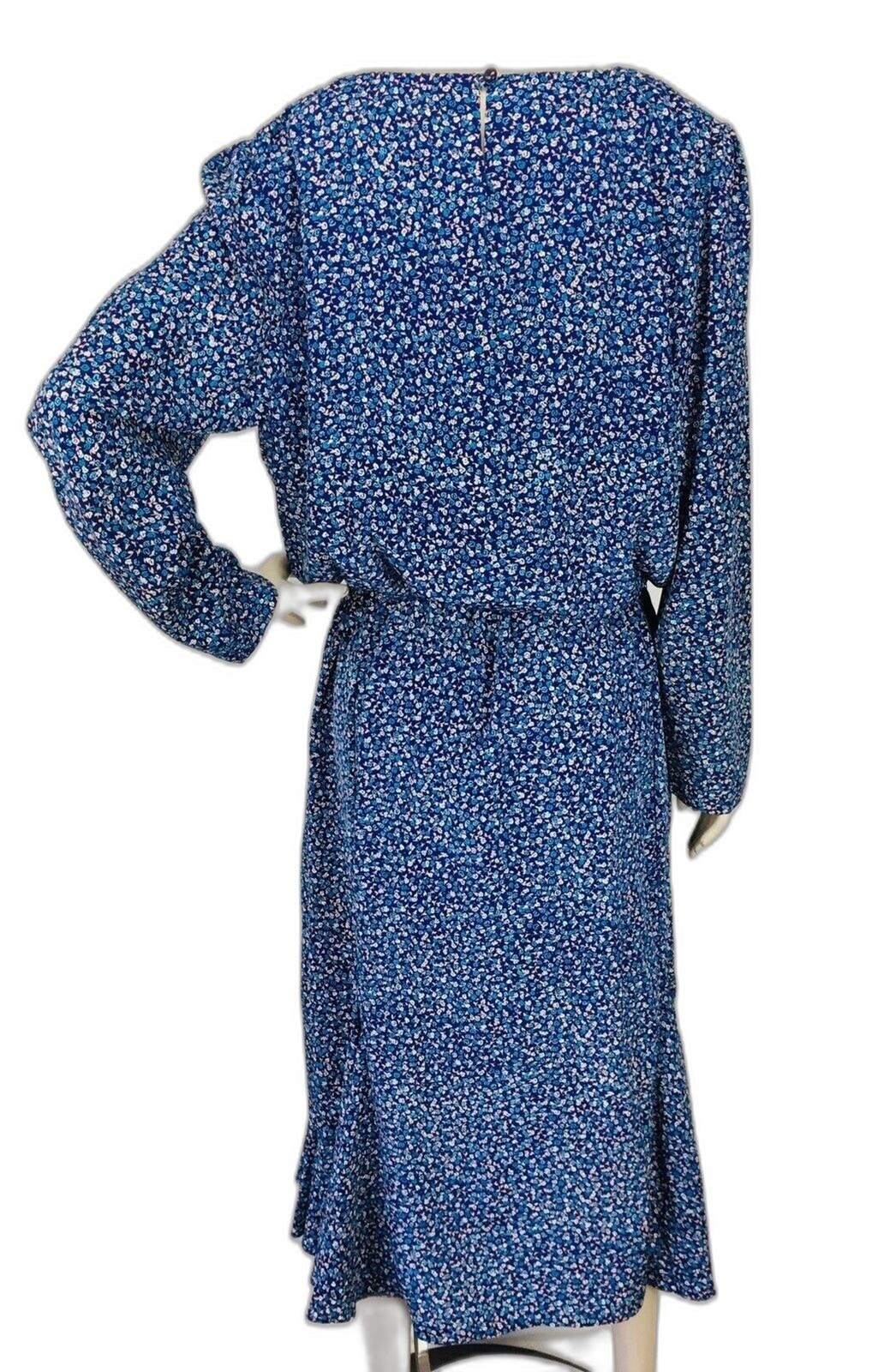 Vintage 70s Jordan Ari Blue Floral Modest Belted Paneled Prairie Maxi Dress XL