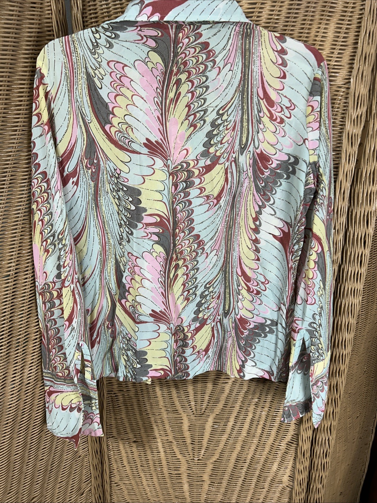 1970s Lady Arrow Multicolor Polyester Dagger Collar Shirt Disco Hippy 70’s