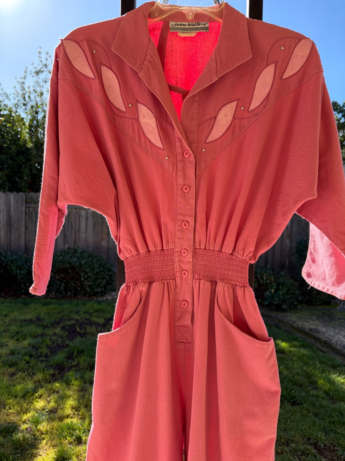 Vintage 1990s JOAN WALTERS Petite Salmon Pink Pleather Inlay Jumpsuit XS/S /166