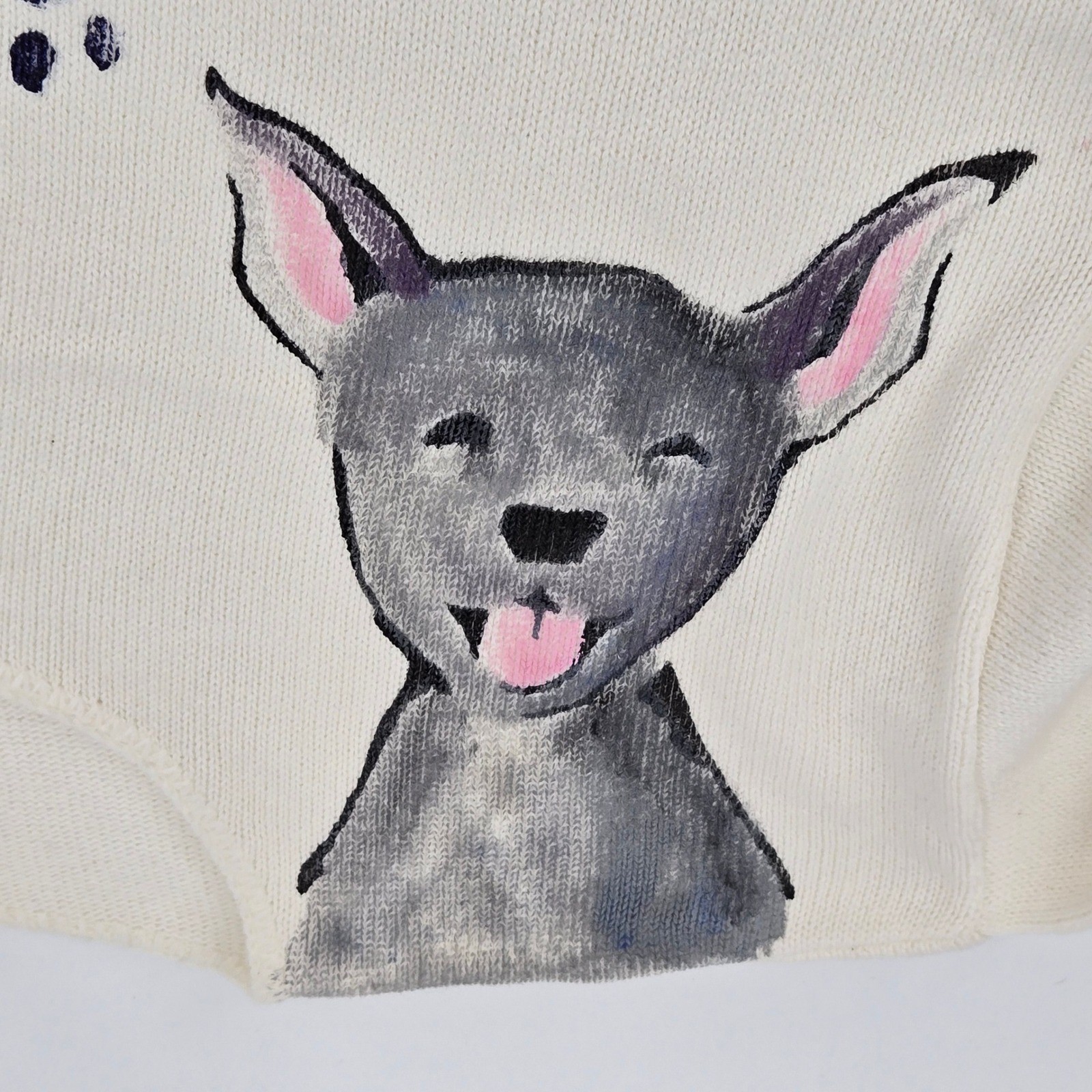 Diane Wat Design Hand Painted Dog Cardigan S/M Artisanal Whimsigoth Dog Mom