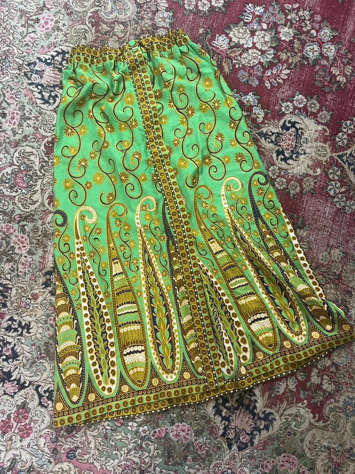 Vintage 1960’s Alex Coleman Maxi Skirt Neon Green Trippy Boho Dopamine S