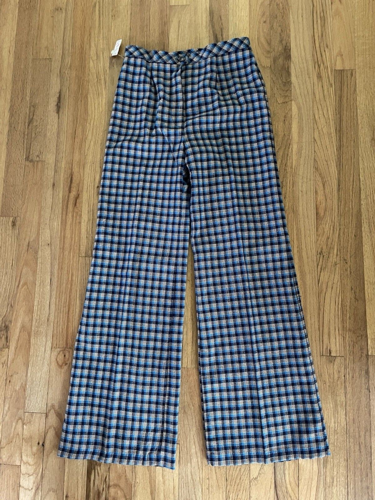 NWT – Women’s Vintage 70’s High Waisted Blue Plaid Wide Leg Pants – Size 13