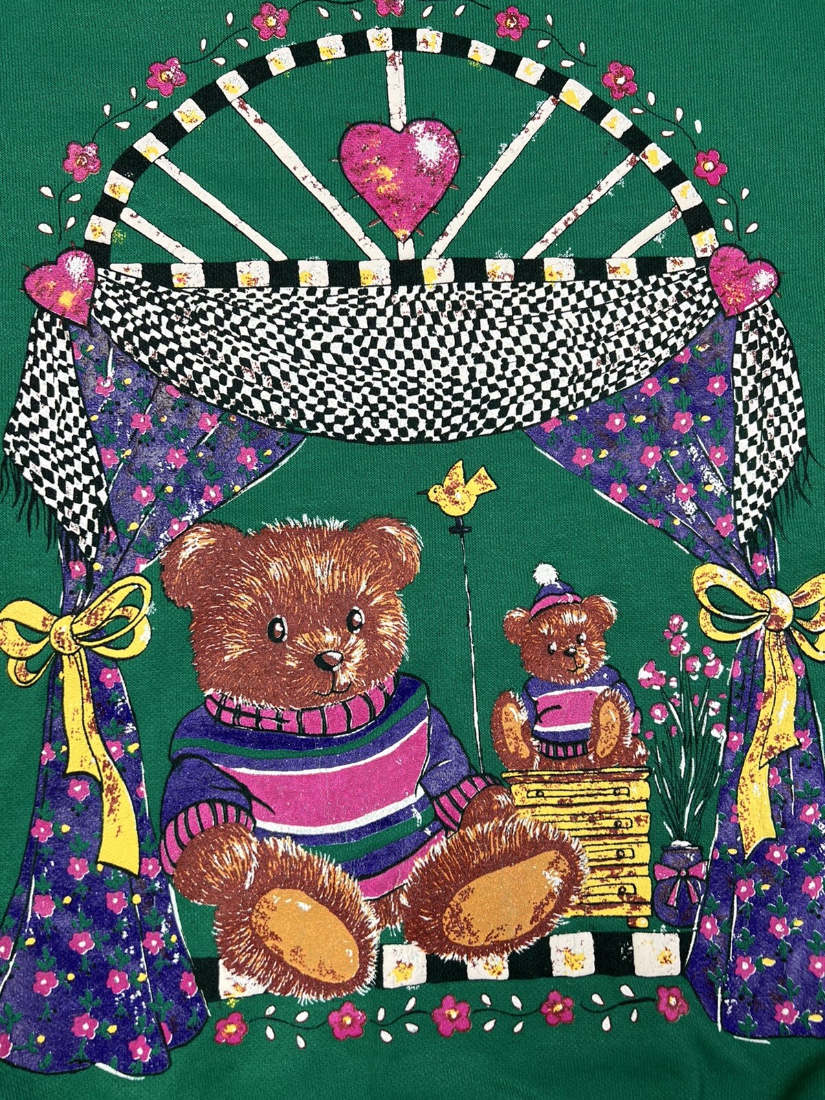 Vintage Act III Collared Sweatshirt Teddy Bear Womens Medium Green U3