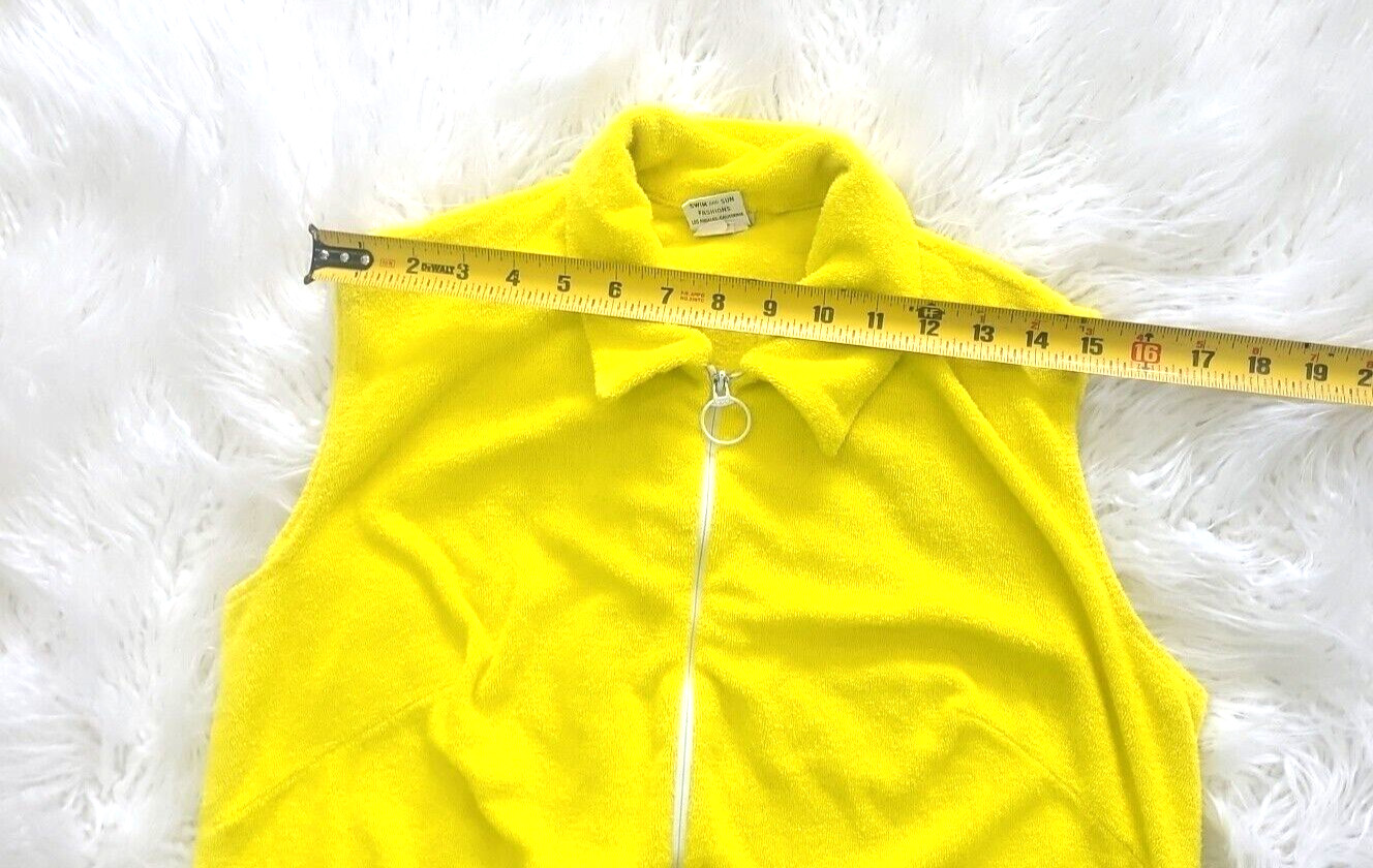 VTG 60s 70s Terry Cloth DeWeese Design Swim Coverup Dress Zip Size L Yellow Mod