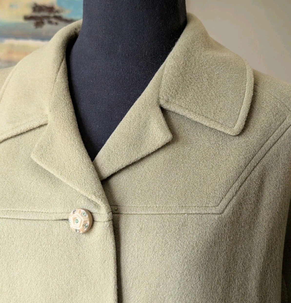 Vintage 100% Cashmere Car Coat Fern Jade Green Size 12-14 Large NOTES!