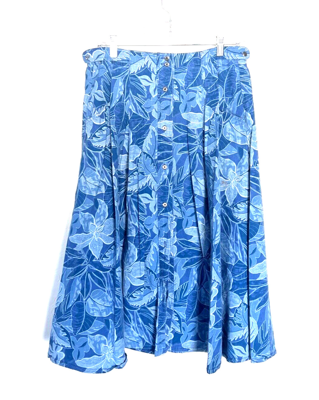 Vintage Gloria Vanderbilt Button Front Printed Denim Midi Skirt, Pockets Sz 12