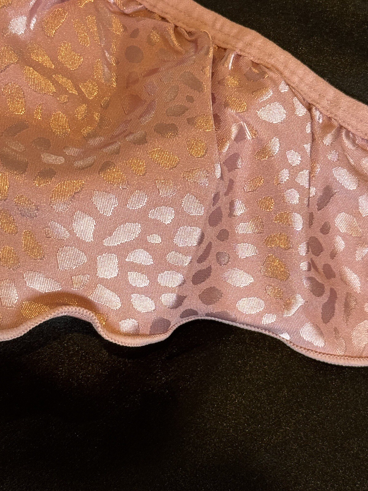 Sexy Vtg Style 1980s Satin Flutter Ruffle Rose Pink Print Thong Panties Sz XL